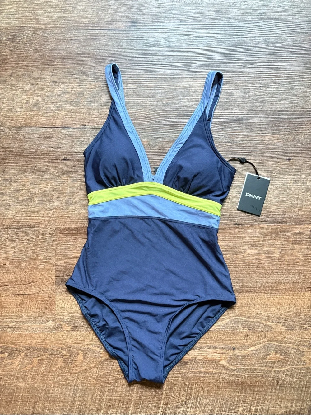 DKNY Colorblock swimsuit blue tri-color vacation summer beach resort sz 4 NWT - Picture 3 of 11